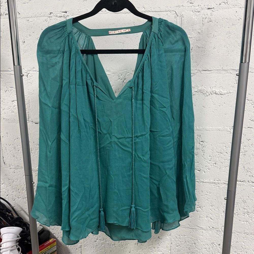 Teal Women's Long Sleeve Top - WINK - Size Small - Tassels